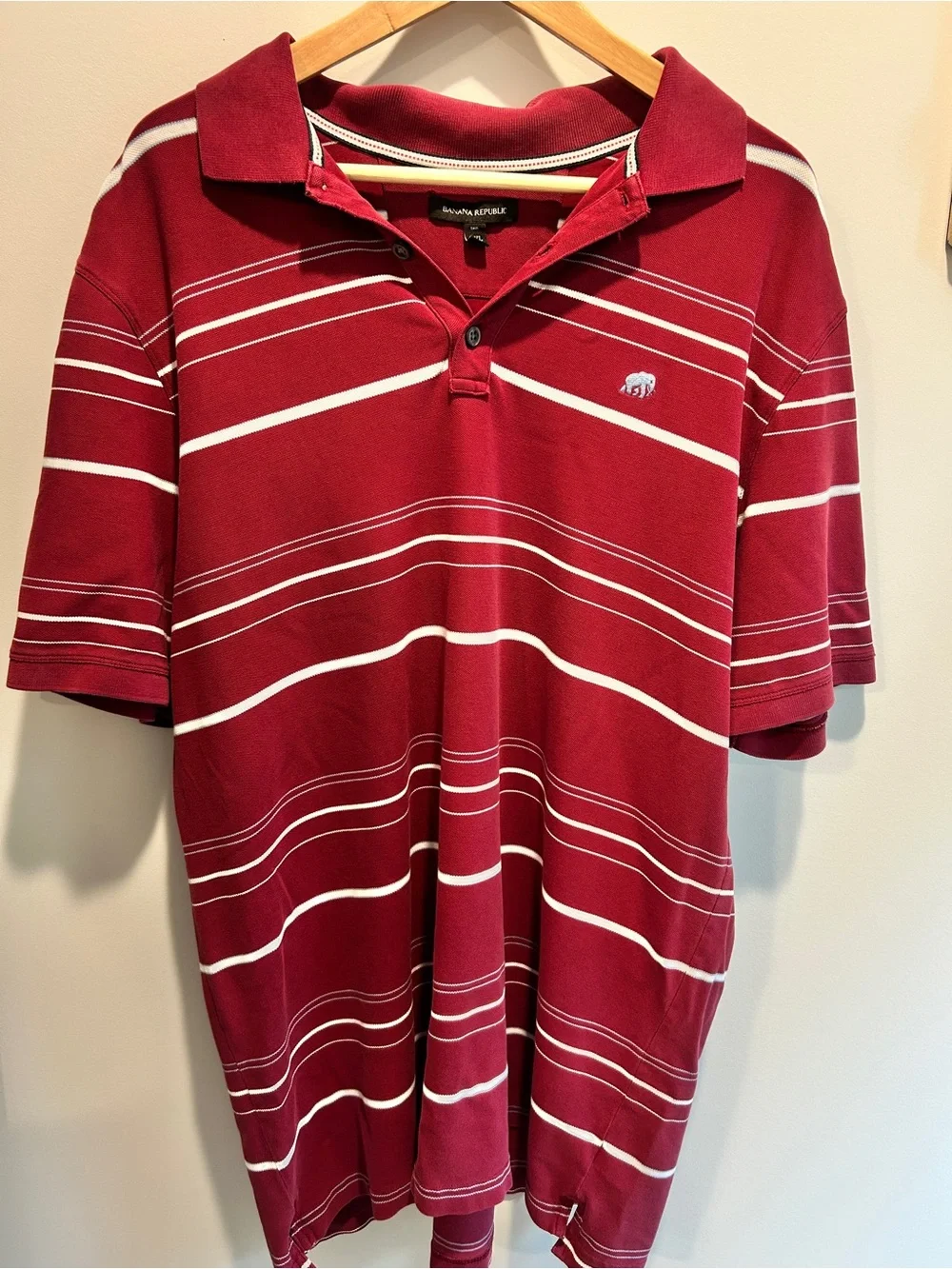 Banana Republic Men’s Tall XXL Burgundy Striped Polo Shirt Elephant Logo